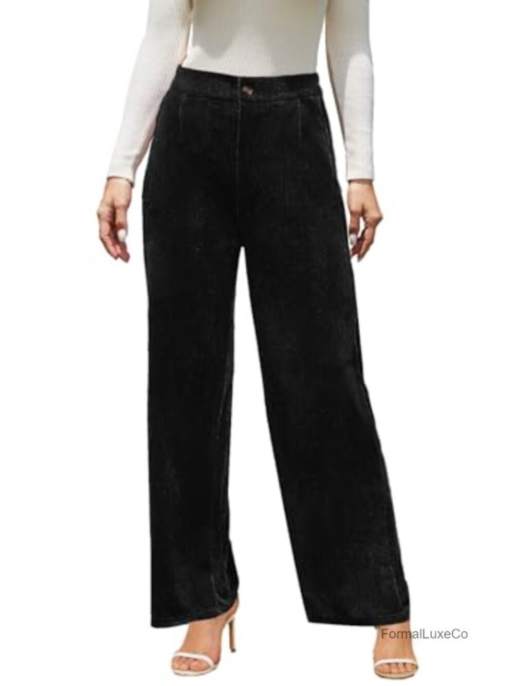 Wide Leg Velvet Palazzo Pants High Waisted Stretchy Dressy Pants with Pockets
